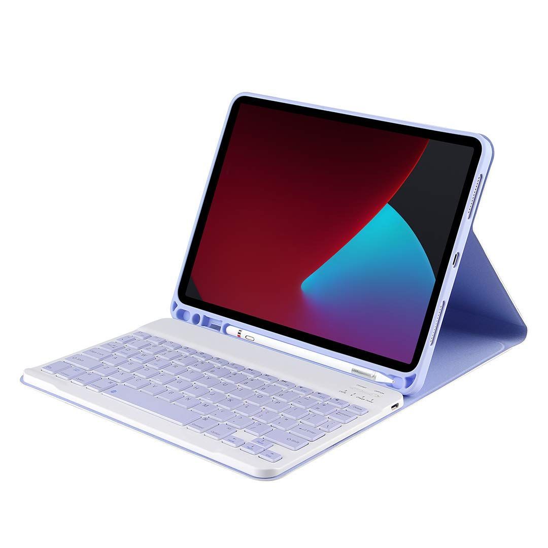 iPad 9.7キーボードケース iPad第5|6世代|Pro 9.7|Air 2|Air兼用bluetoothキーボード付きケース 分離式 ペンシル収納 スタンド機能 全面保護 紫