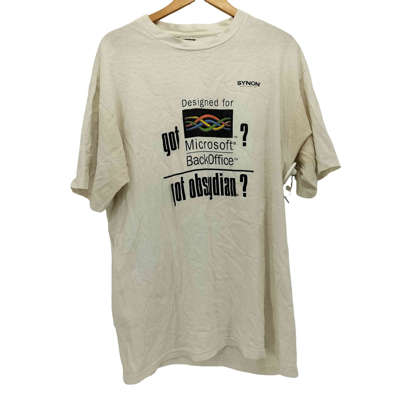 オニータ ONEITA 90S PowerPro by ONEITAタグ 企業ロゴプリント シングルステッチ ショートスリーブクルーネックTシャツ メンズ X-LARGE
