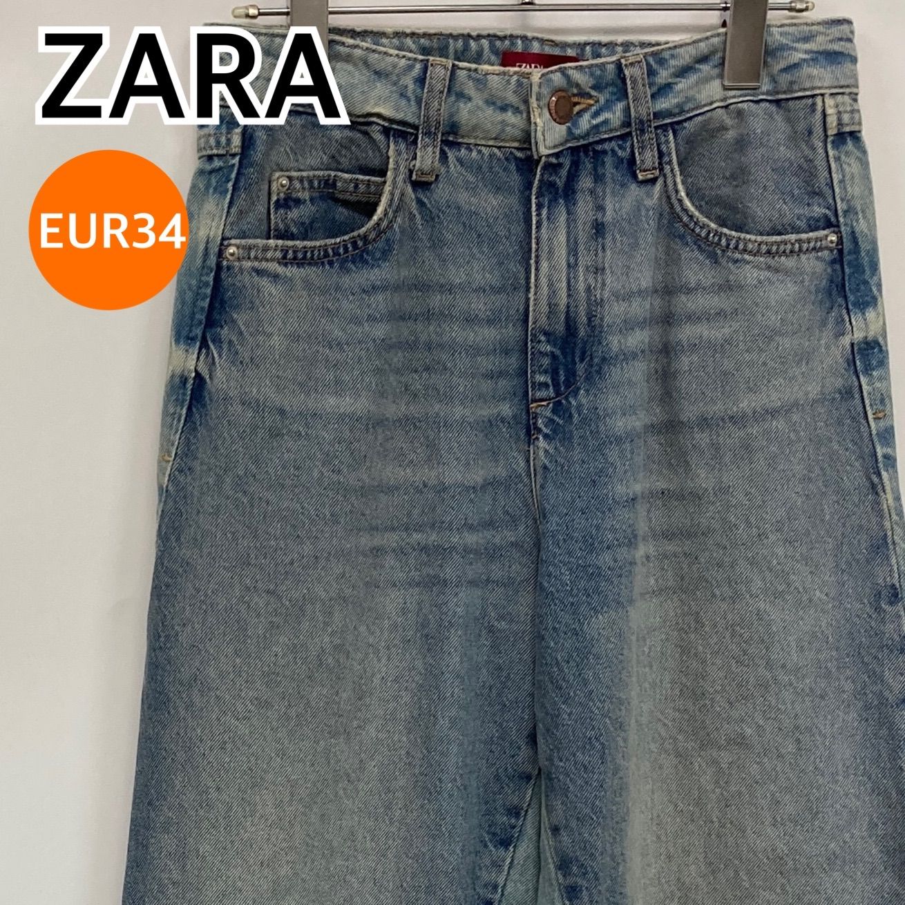 ZARA ザラ パンツ ワイドレッグ デニム ブルー レディース EUR34サイズ 