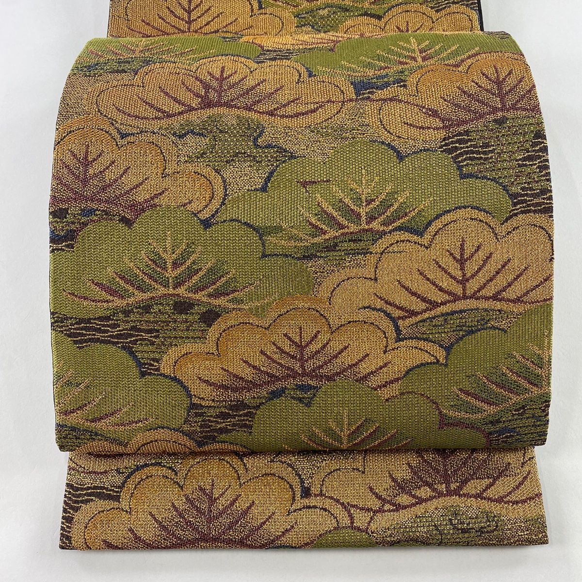 袋帯 名品 落款あり 紬地 笠松 金彩 灰紫 お太鼓柄 正絹 中古 袋