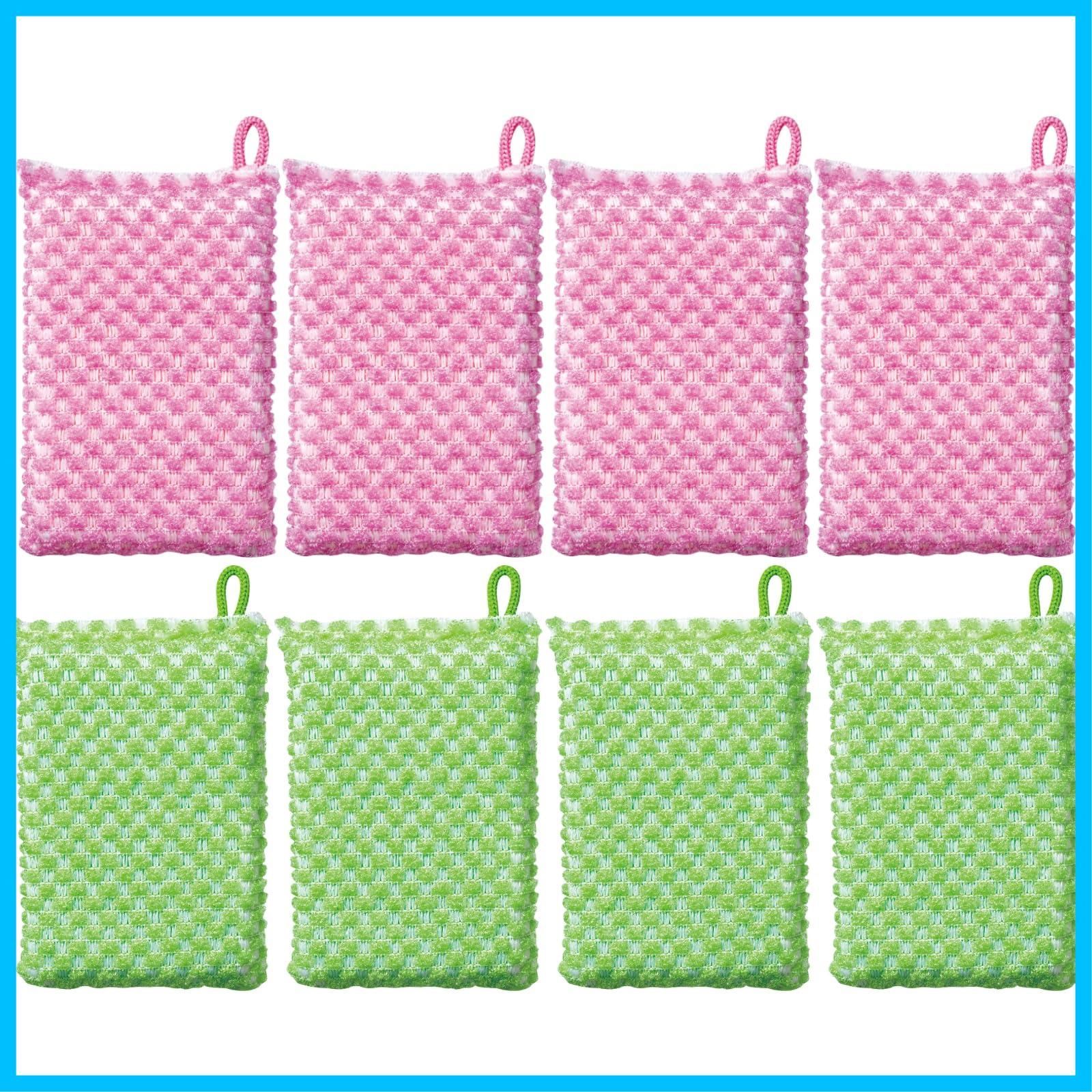在庫セール キッチンスポンジ ピンク グリーン 4個×2セット 8個入 立体編みネット まめいた 油汚れ しっかり落とす 吊るせる ひも付 AZ-121