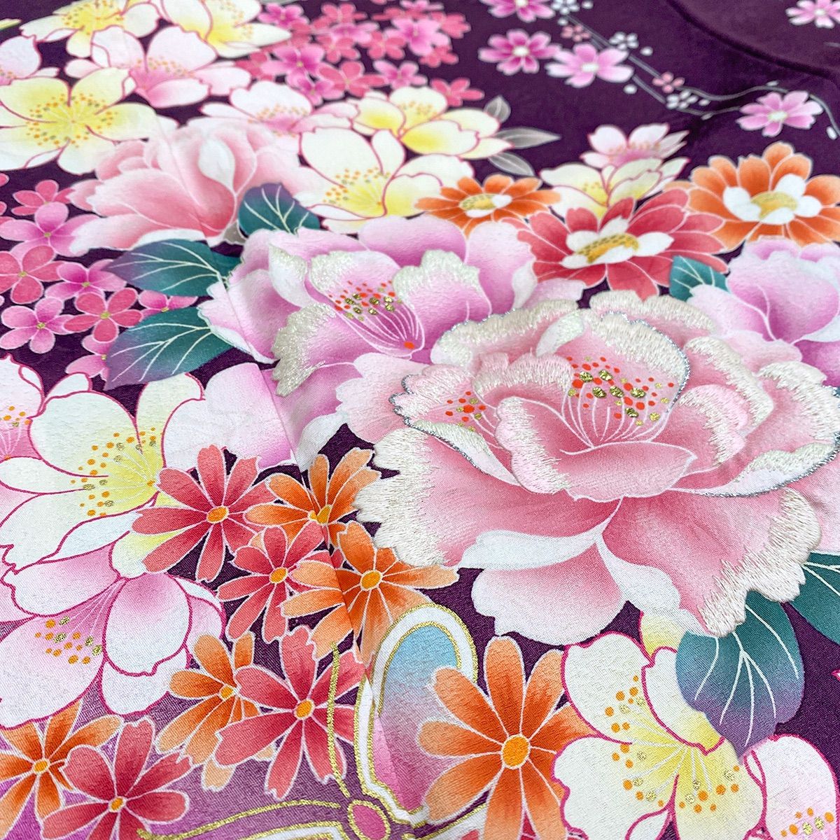 銀通し 刺繍 ハート 薔薇 星 リボン 振袖 晴れの日 着物 021a p 銀通し 刺繍 ハート 薔薇 星 リボン 振袖 晴れの日 着物 021a p