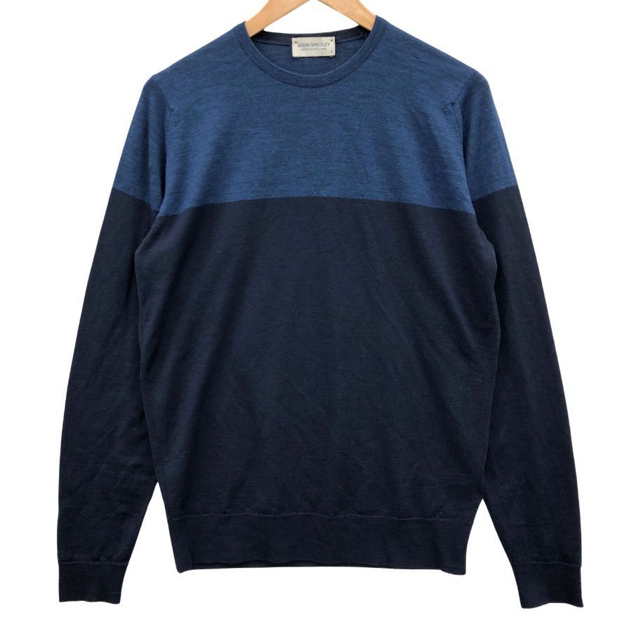 美品✨ 現行タグ ジョンスメドレー クルーネックニット コットン ウール 紺 M ジョンスメドレー セーター クルーネック ニット ウール 薄手