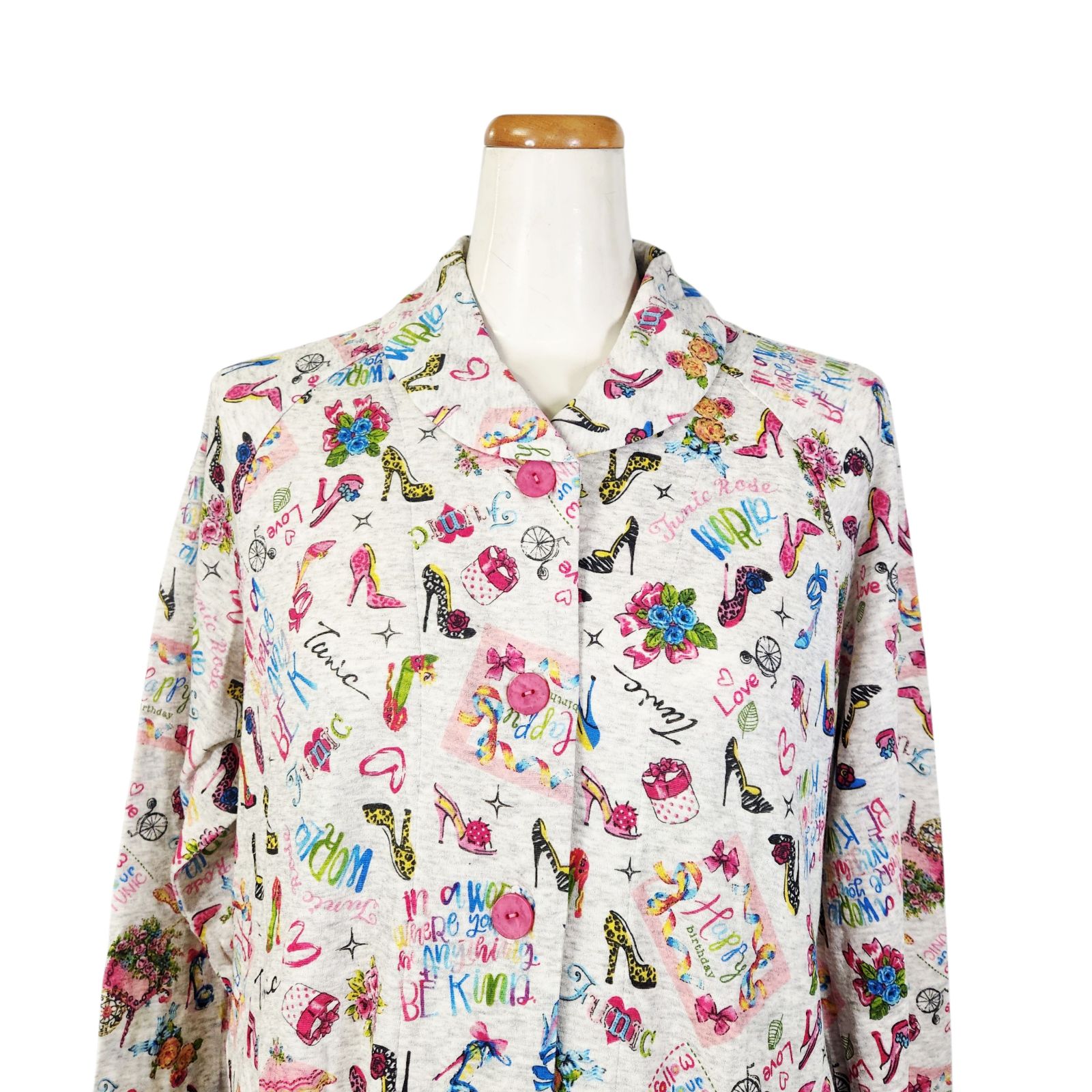鴨居羊子パジャマ ♥ TUNIC 秋 冬物 襟付き全開パジャマ 60接結パッピーヒール 29332 グリーン色 日本製