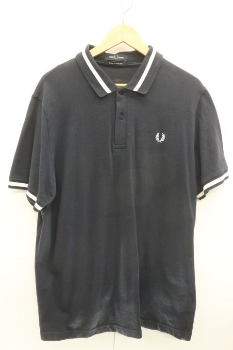 【中古】 FRED PERRY メンズポロシャツ 46 Shirt-M2 FRED PERRY 46 白 ホワイト 紺 ネイビー ボーダー ロゴ