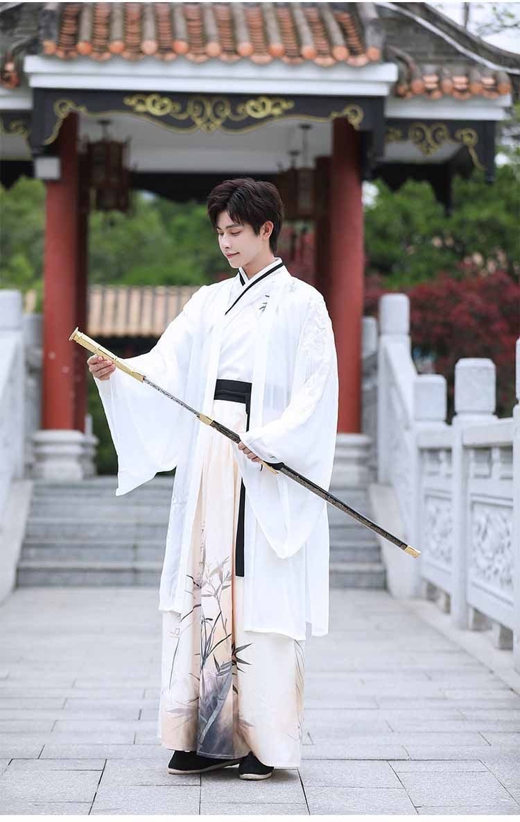 【最新作入荷】 大人 チャイナ服４点セット ホワイト 白 おしゃれ 漢服 中華服 メンズ チャイナ風コスプレ衣装 中国古代服装 袴風 中華コスプレ衣装 タンチョウ 刺繍 振袖羽織 ハロウィン イベント チャイナ古代古典 中華衣裳