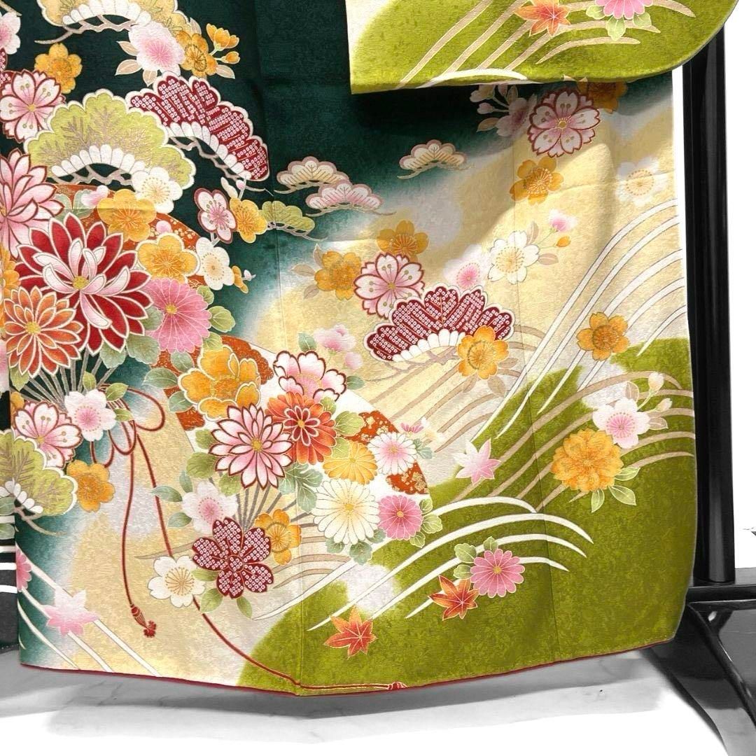 振袖　牡丹　枝垂れ桜　鞠　晴れの日　成人式　ブラック系　着物　044w d 振袖 牡丹 枝垂れ桜 鞠 晴れの日 成人式 ブラック系 着物 044w d 牡丹