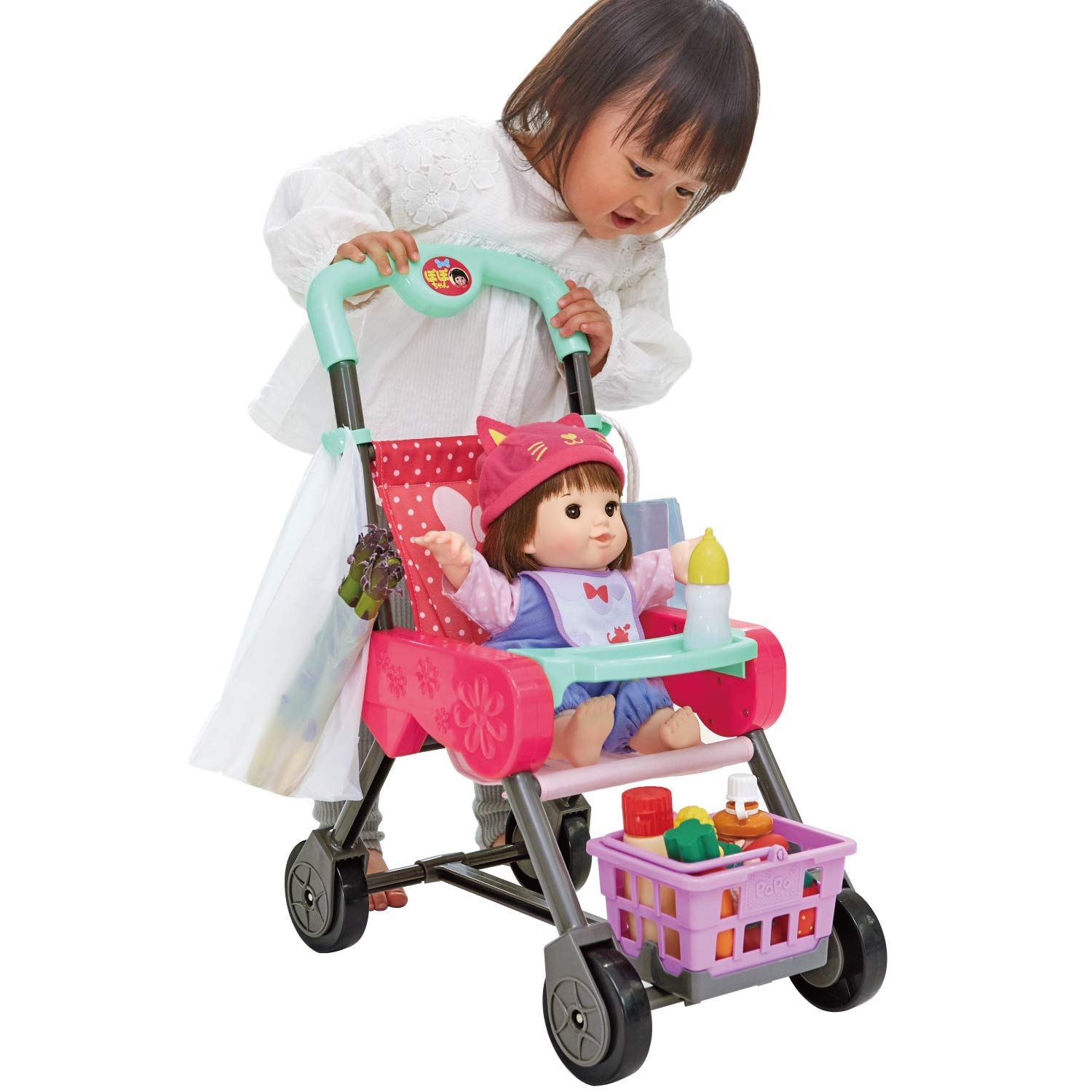 ピープル ぽぽちゃんのお買いものベビーカー カゴ&お世話テーブルつき ラズベリーピンク [単品] [お買いものベビーカー]