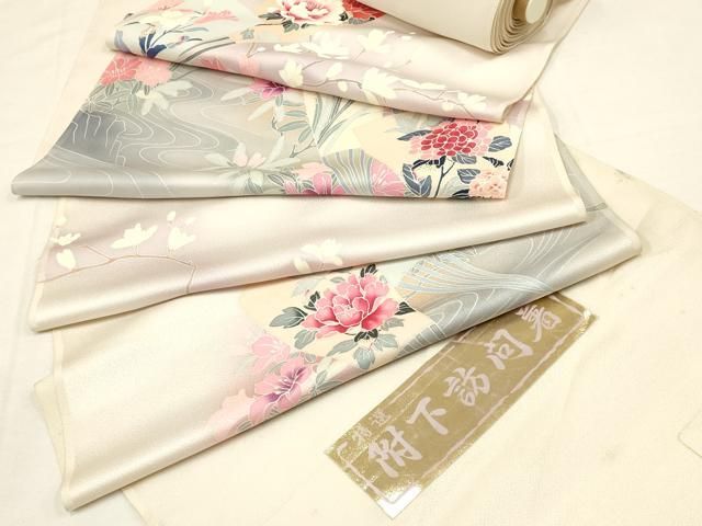平和屋着物▽付下げ 反物 着尺 友禅 舞扇花文 暈し染め 丹後