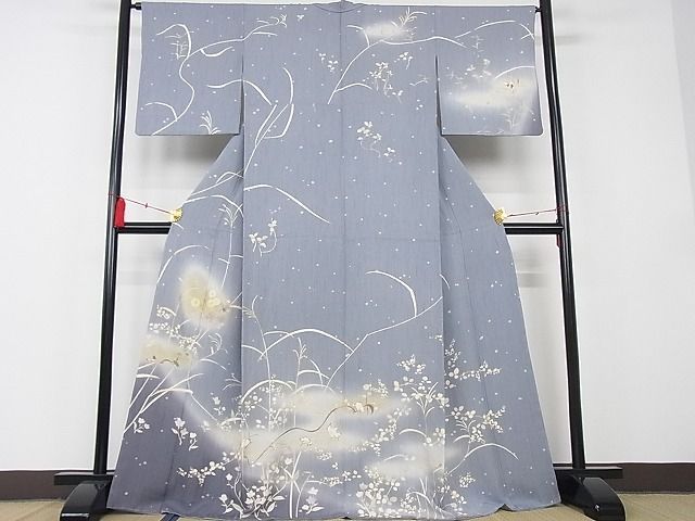 平和屋-こころ店■極上　訪問着　駒刺繍　風景草花文　トンボ　暈し染め　金彩　着丈166cm　裄丈66cm　正絹　逸品　未使用　3kk1824