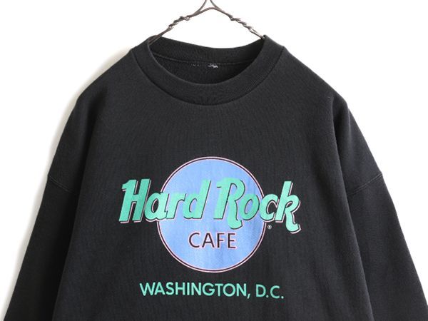 90s USA製 ハードロックカフェ スウェット XL 黒 裏起毛 オールド