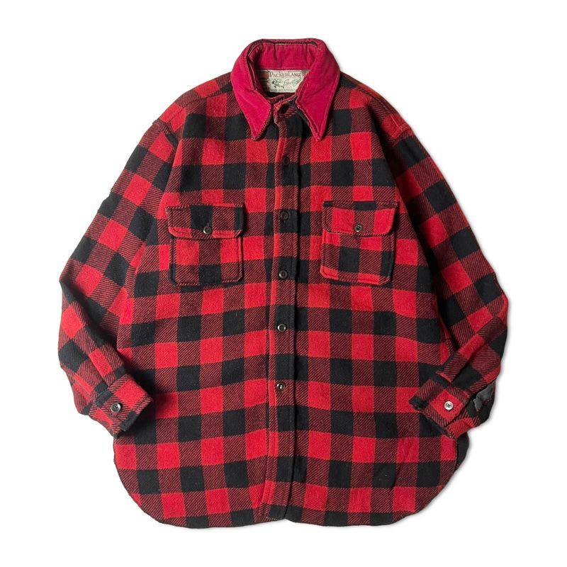 50s Packer Land ブロック チェック 長袖 ウール シャツ / 50