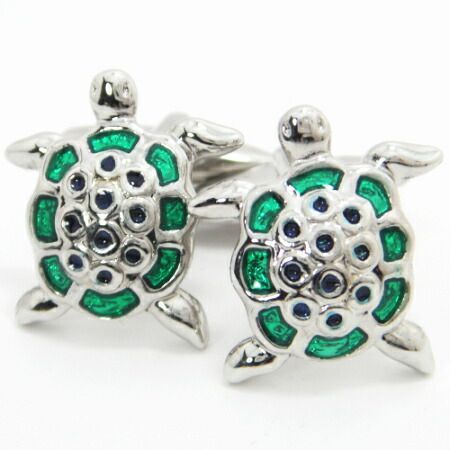 緑の海亀カフス カフスボタン カフリンクス cufflinks cuffs メンズ 男性 ユニーク おもしろ 面白 面白い 動物 植物シリーズ スーツアクセサリー専門店 父の日 ギフトにも 誕生日 プレゼント プ
