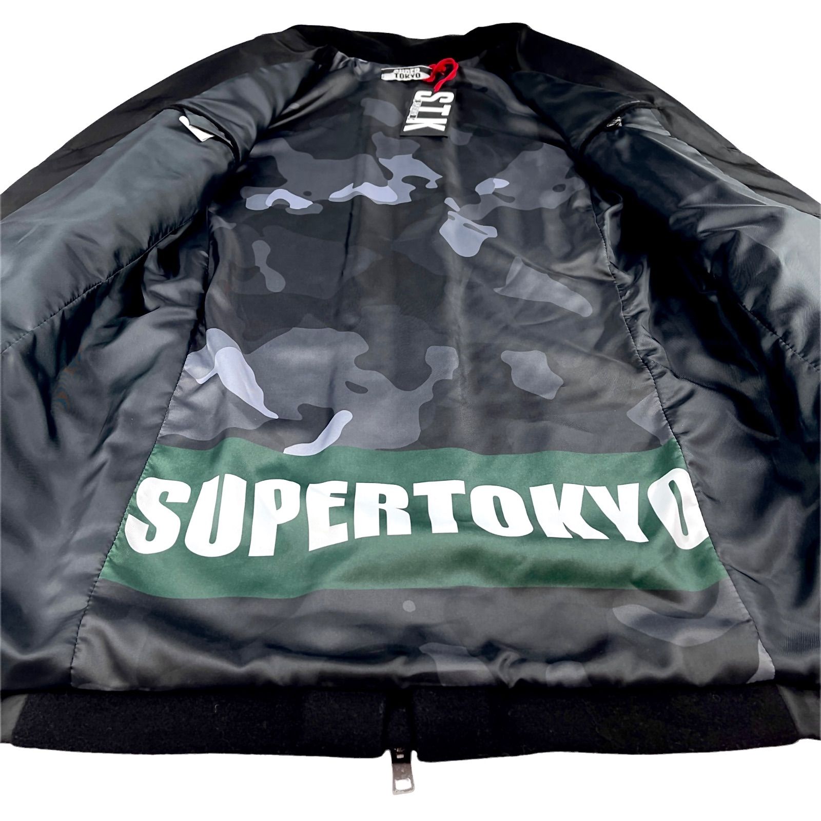 ☆新品☆ てぃらさんプロデュース ワッペンシャツジャケット カモフラ STK SUPER TOKYO 袖 ベルクロ ワッペン 背中 ジップ デザイン