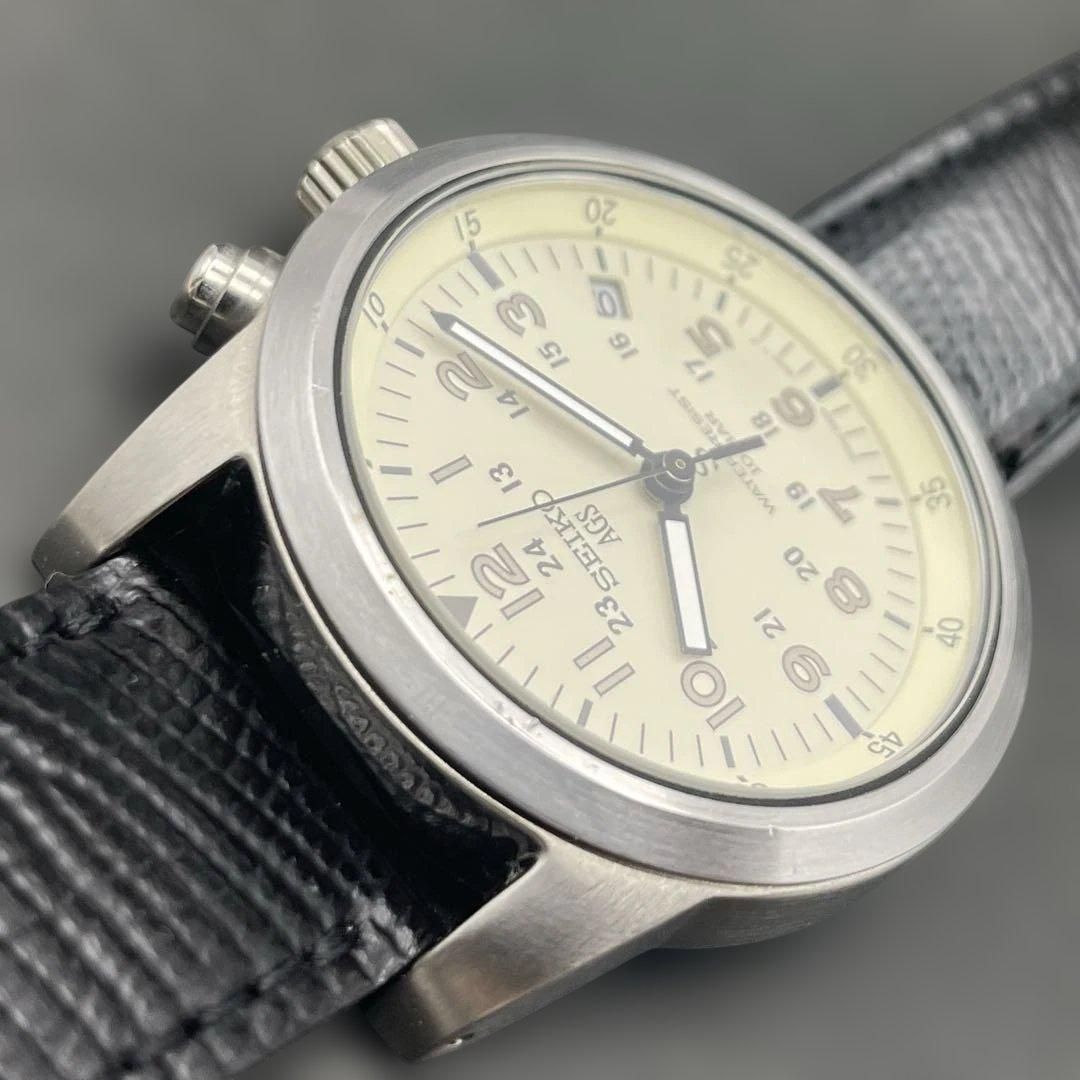 二次電池交換済】SEIKO SUSサス AGS 5M22-6C20 ミリタリーフェイス