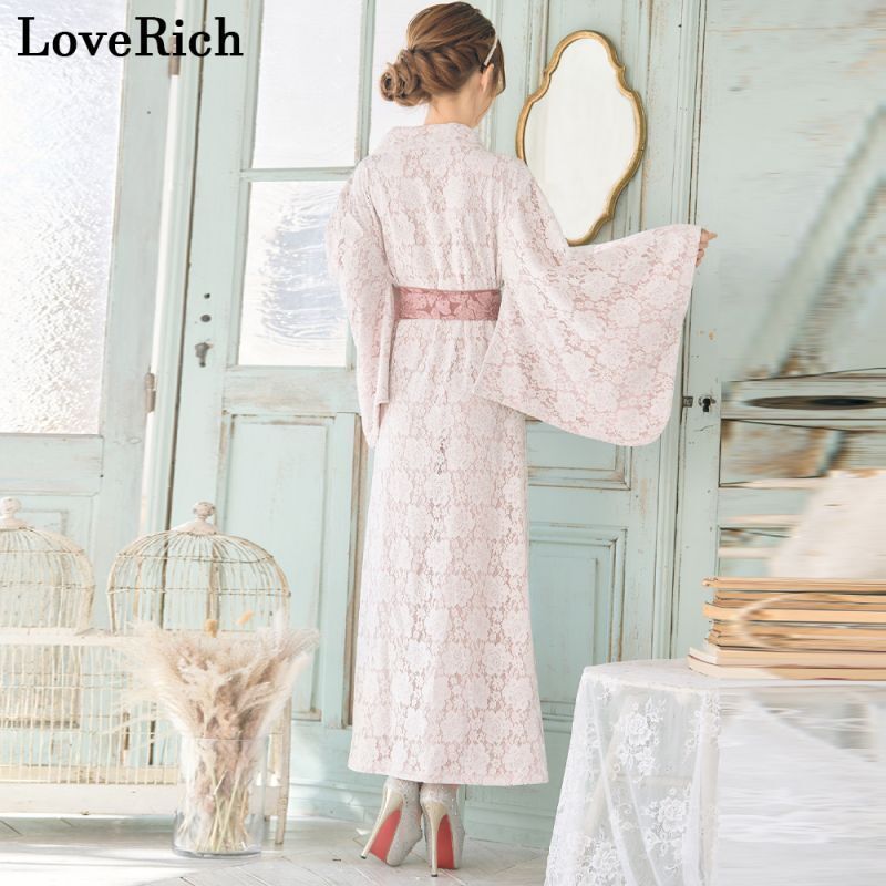 ラブリッチ⭐︎キャバドレス　花柄　花魁　浴衣　フリーサイズ　ホワイト 純白の花魁 - LoveRich(ラブリッチ)