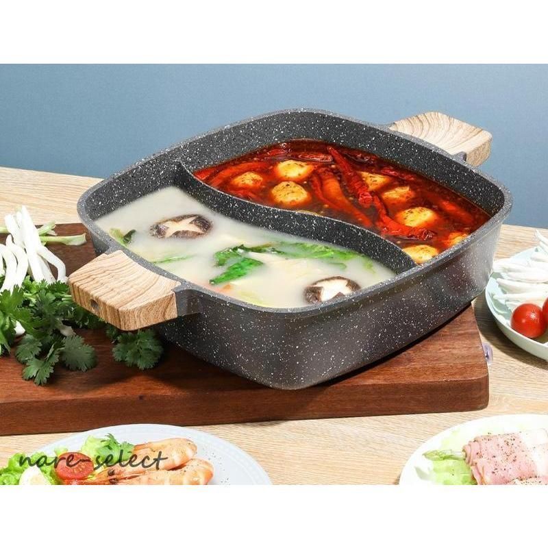 両手鍋 仕切り 付き 2食鍋 ステンレス だし汁 冬鍋 火鍋 鴛鴦鍋 卓上二食鍋 鍋パーティに最適 中華火鍋 調理器具 2種類の味を同時にしめる 同時に調理可能 IH 両手鍋 仕切り 付き 2食鍋 ステンレス だし汁 冬鍋 火鍋 鴛鴦鍋 卓上