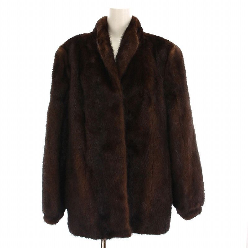 ノーブランド 毛皮コート ミンクファー ハーフ アウター 13 茶 /YM  