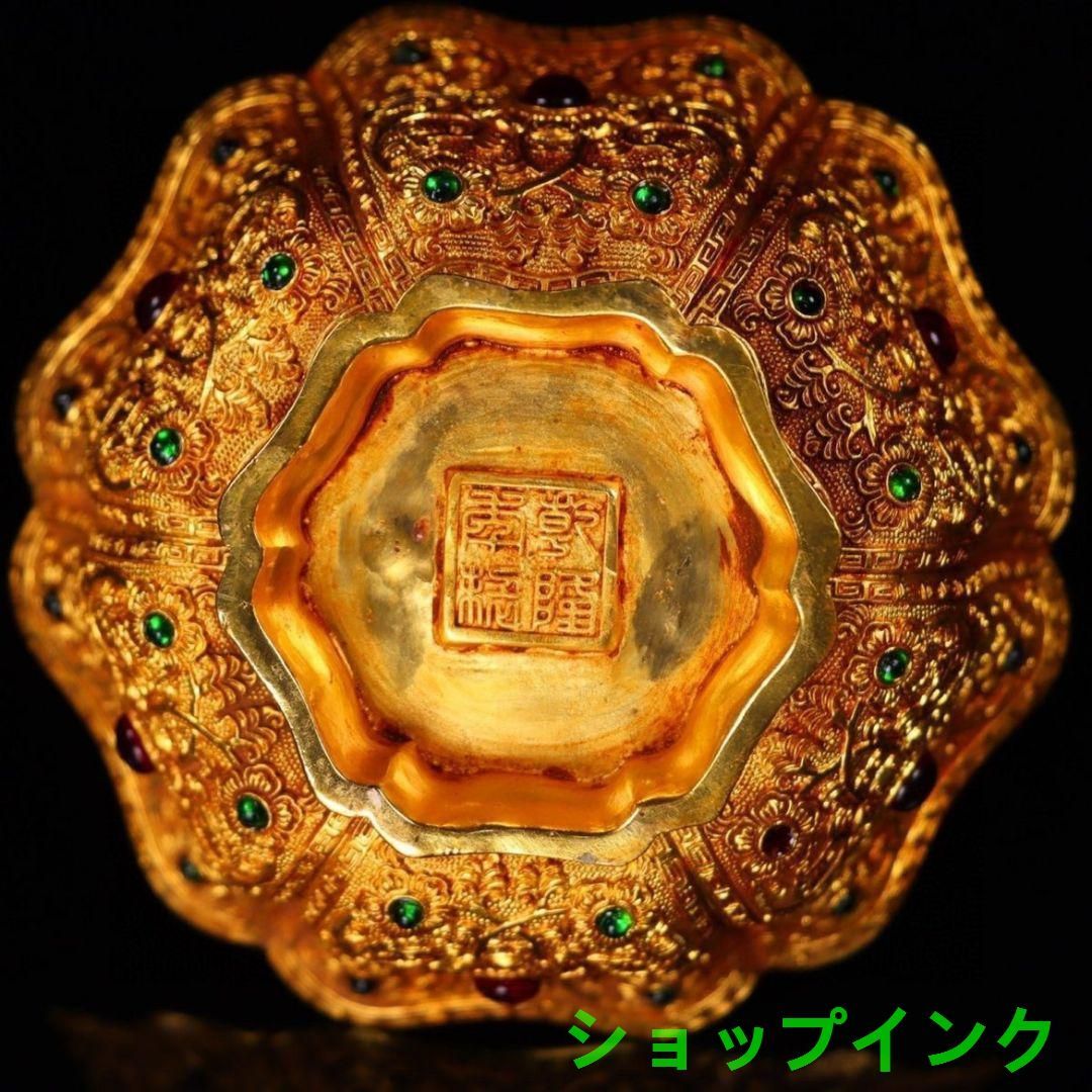 花卉花開開富貴金龍六辺宝石碗 装飾品 現代工芸品 美術品 置物