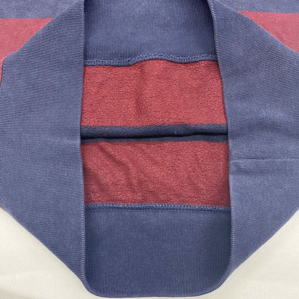 ポロ ラルフローレン Polo by Ralph Lauren プルオーバー スウェットラガーパーカー フーディ 太ボーダー柄 裏起毛 ロゴ 刺繍 サイズ：S ネイビー×エンジ