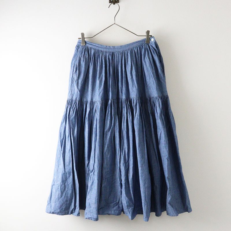 トゥジュー TOUJOURS コットンティアードギャザースカート 1｜ブルー インディゴ フ ロング 2400014562224