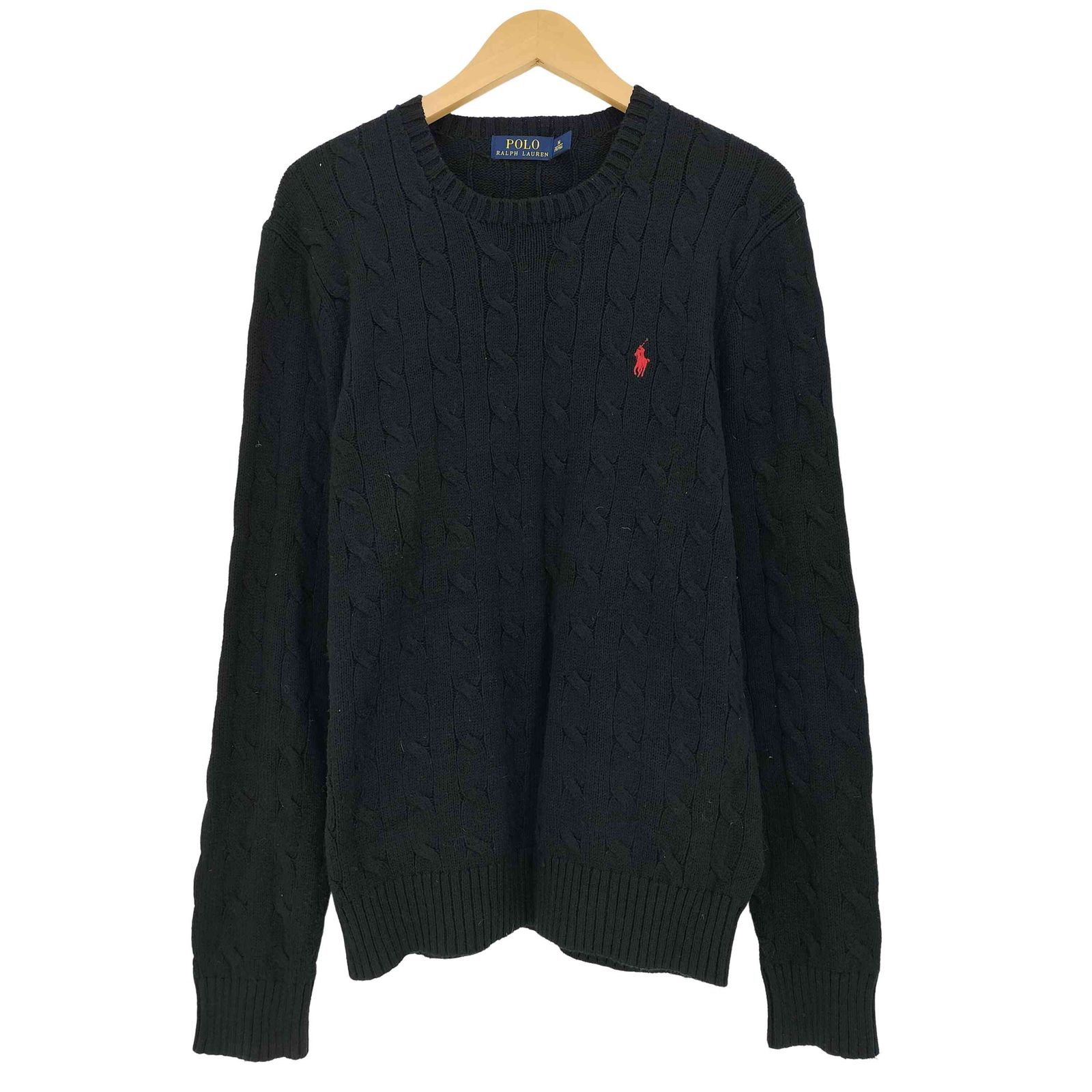 美品　ラルフローレン　ケーブルニット　ポニー刺繍　ブラック　コットン　Mサイズ ポロラルフローレン POLO RALPH LAUREN ポニー刺繍 コットン
