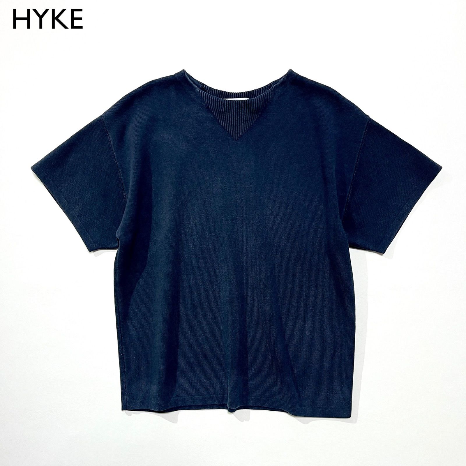 cD128 HYKE コットンシルク半袖ニットプルオーバー ハイゲージ