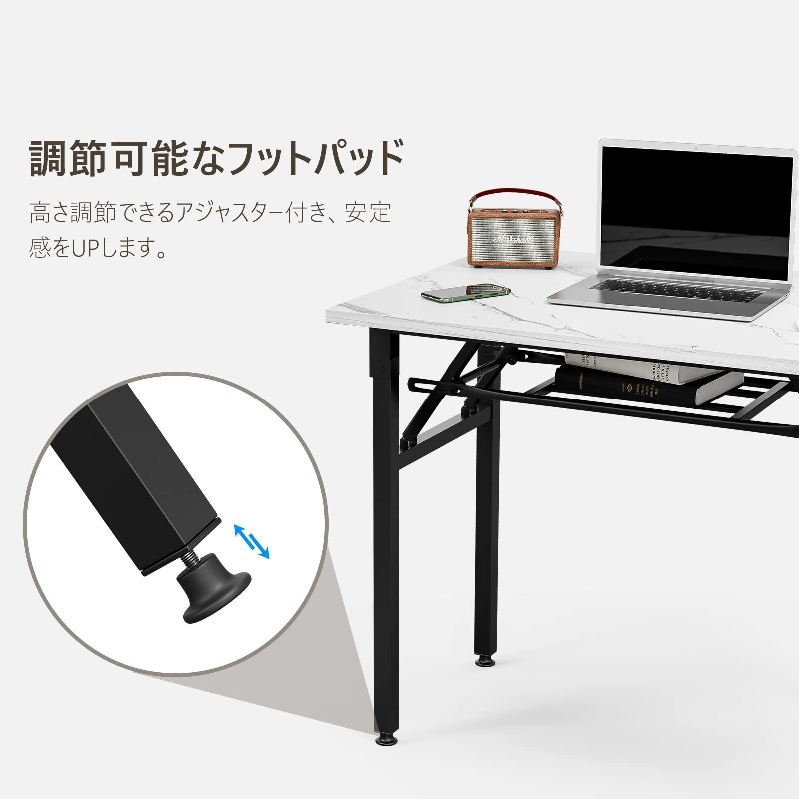 ☆おしゃれな脚 折り畳み机 大理石調 簡易組み立て - テーブル