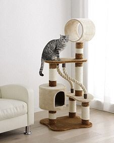 アイリスオーヤマ キャットランド 幅約67×奥行約50×高さ約123cm マイクロファイバー トンネル 据え置きタイプ キャットハウス キャットタワー ブラウン CLF-6 IRIS OHYAMA