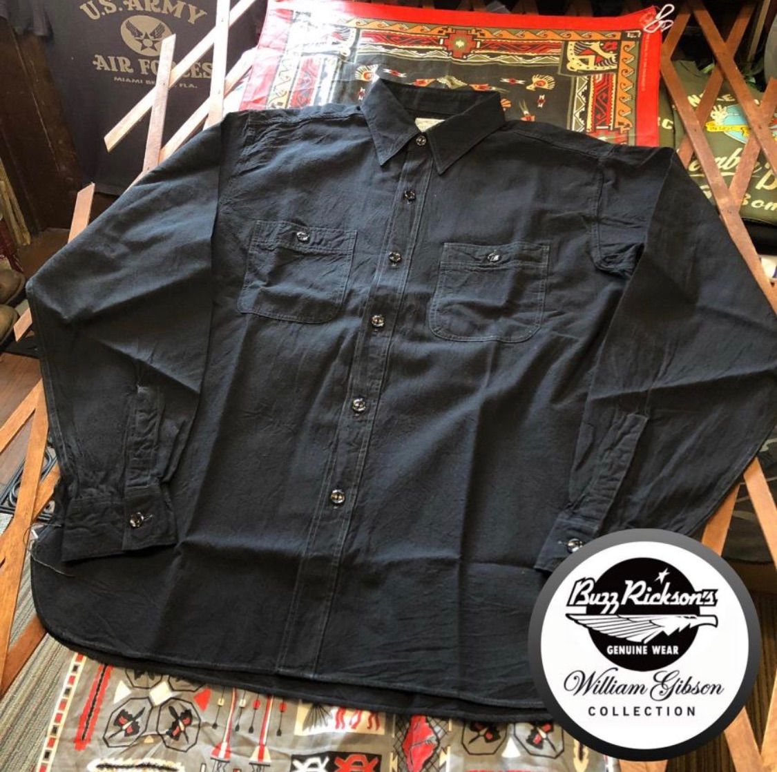 バズリクソンズ ウィリアムギブソン ブラックシャンブレー BUZZ RICKSON S WILLIAM GIBSON COLLECTION BLACK CHAMBRAY WORK SHIRTS LONG SLEEVE BR29143-01 BLACK