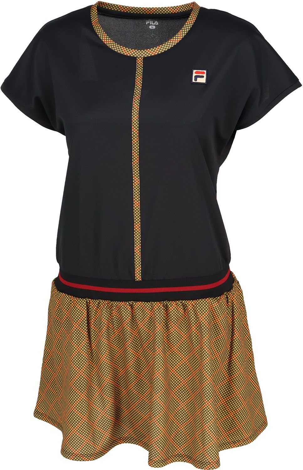 フィラ FILA テニス ワンピース レディース ウィメンズ 女性 大人 半袖 スコート スカート ウェア ロゴ バイアス グレンチェックプリント 部活動 クラブ サークル スクール EL0219 08Z ブラック