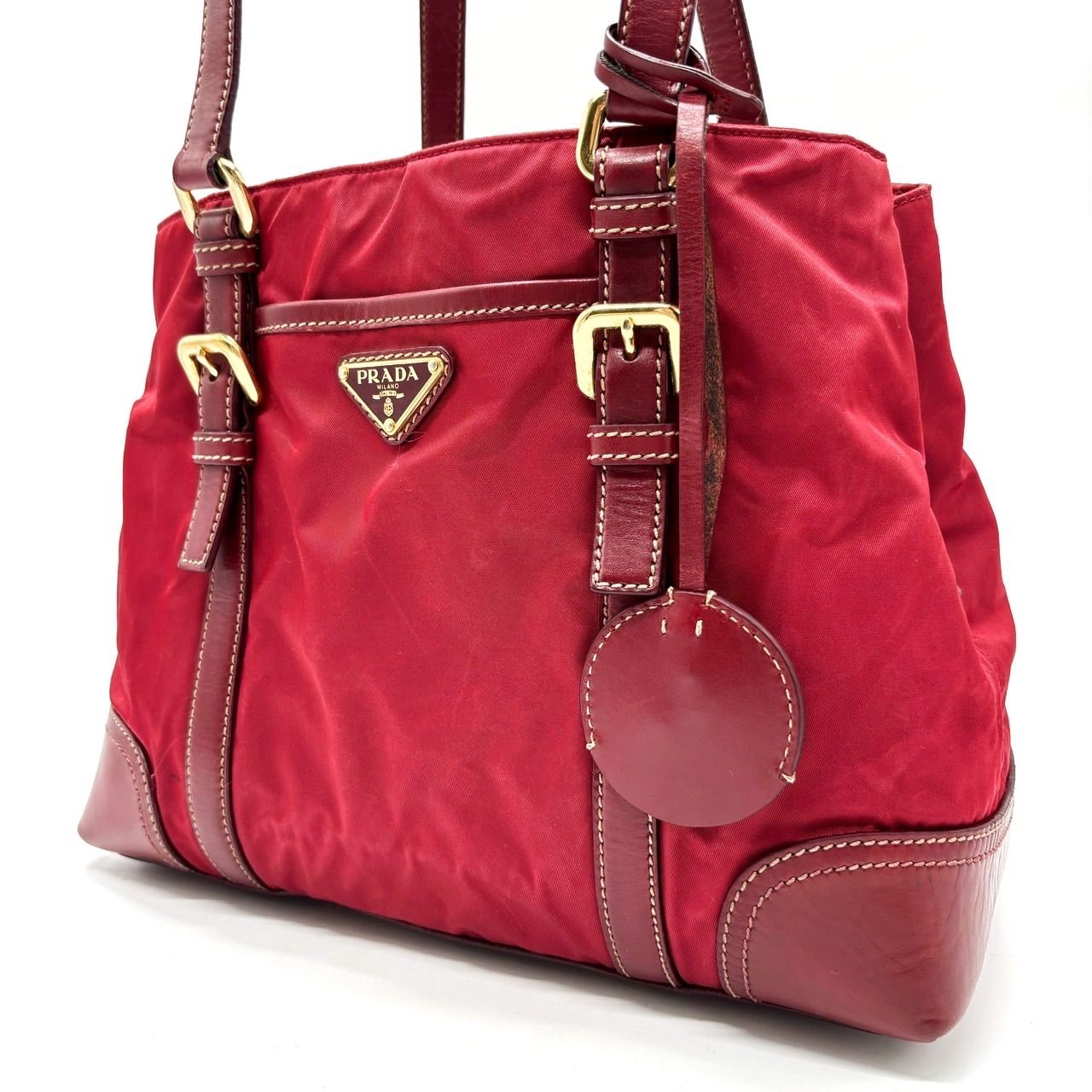 PRADA プラダ ナイロン トートバッグ レッド 三角ロゴプレート