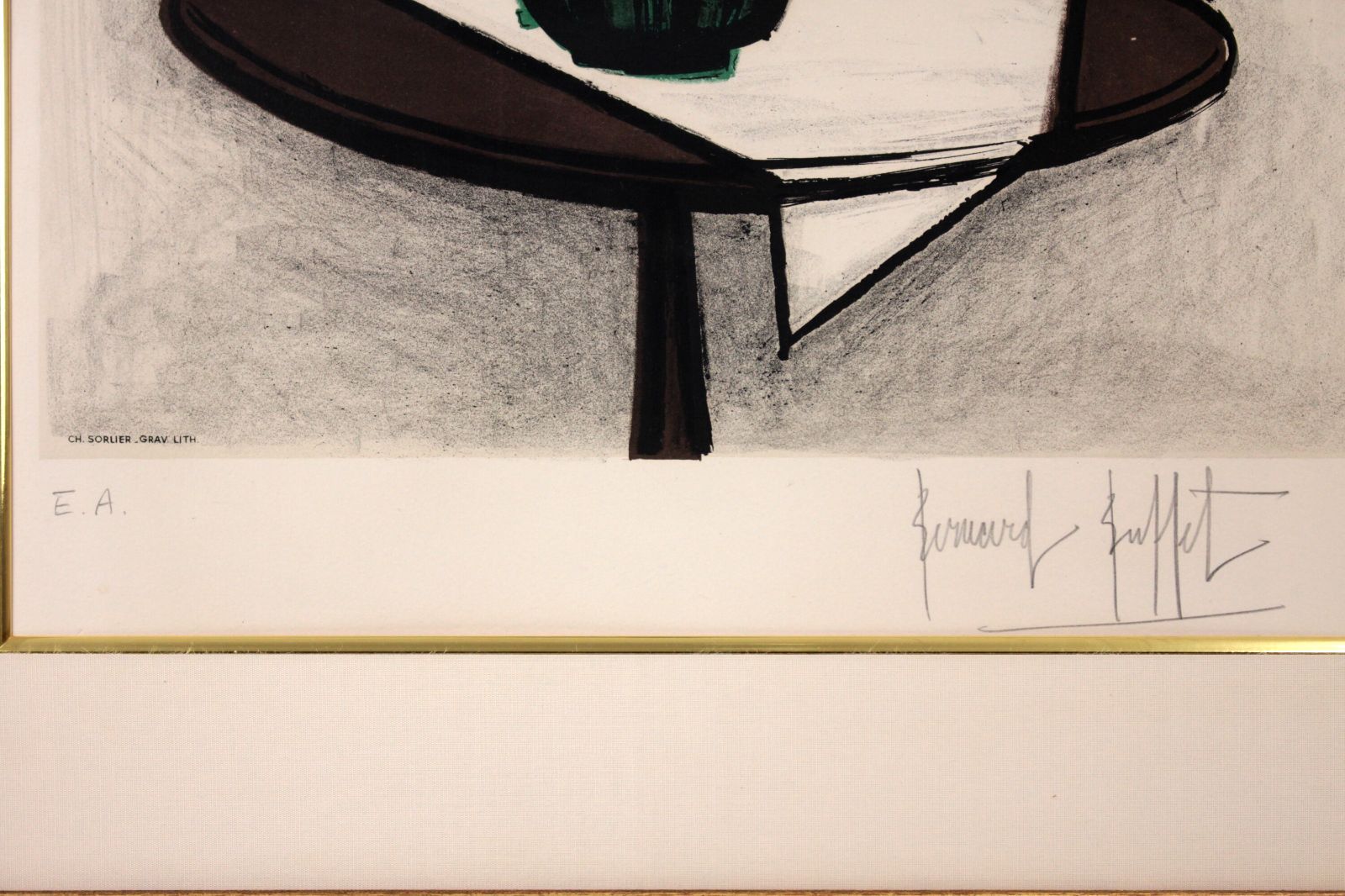 ベルナール・ビュッフェ 「丸テーブルの上の花束」 版画 絵画