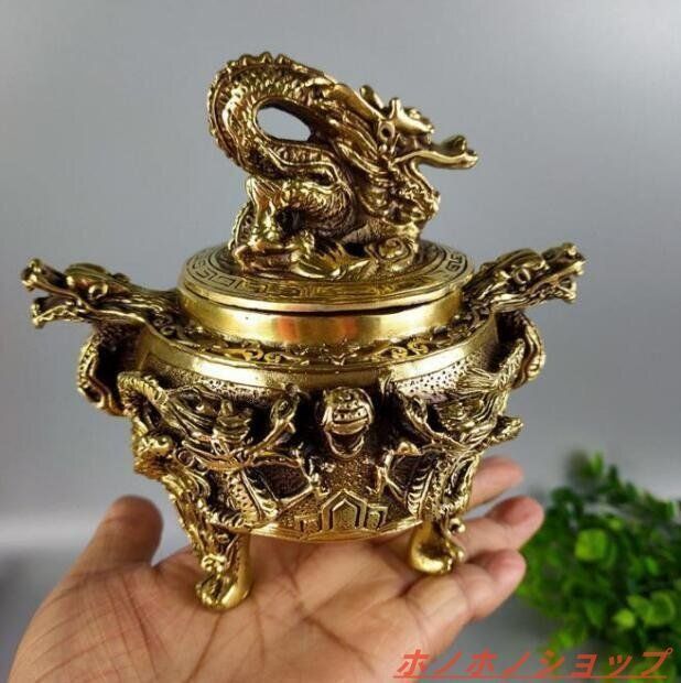 銅製 銅彫刻福字線香筒 立柱薫香炉 銅炉 置物 装飾品 工芸品 美術品 香炉/香器『高岡銅器【獅子文焼朱銅色香炉】銅製/名取川雅司作