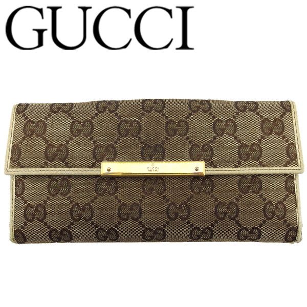 グッチ GUCCI 長財布 GGキャンバス ロゴプレート ベージュ