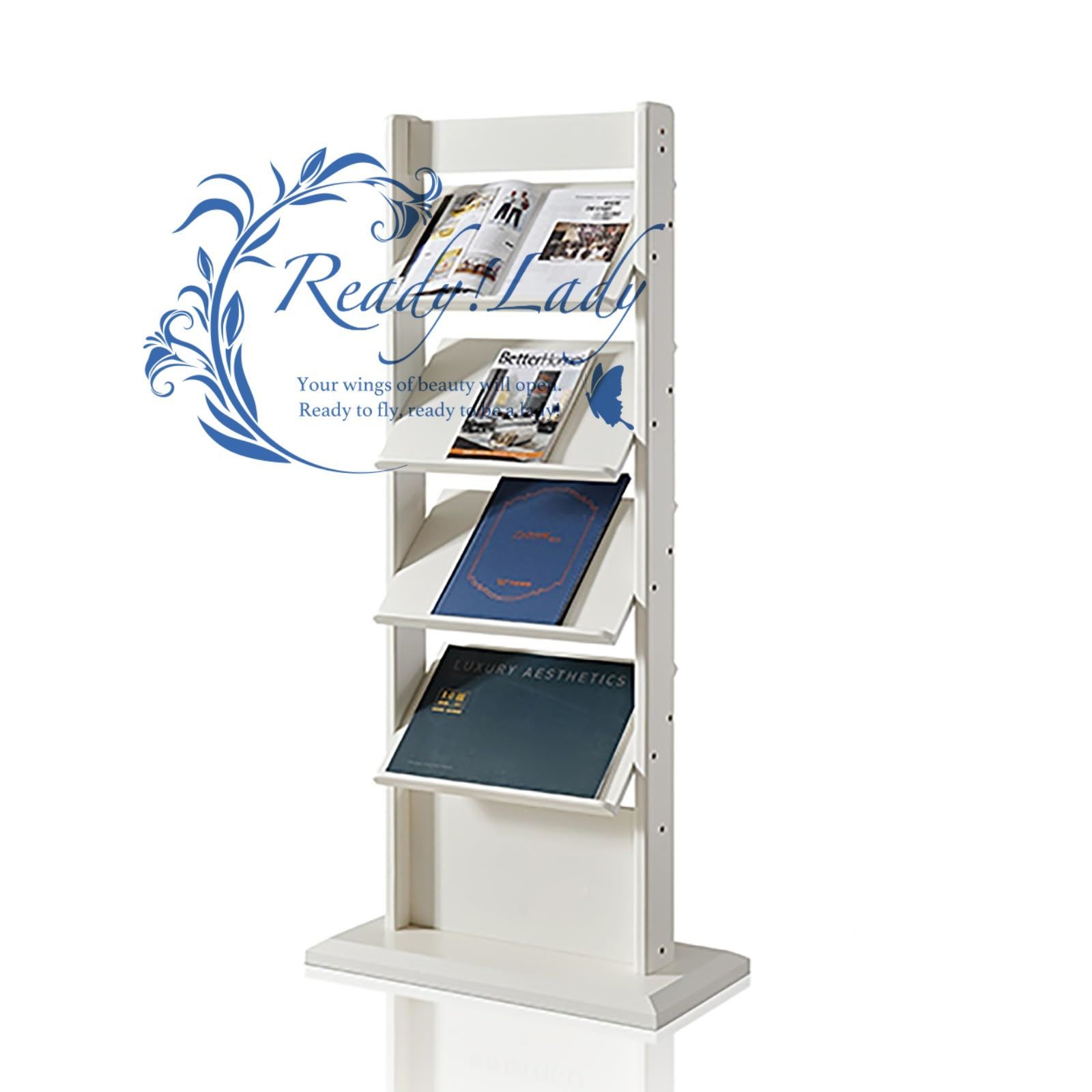 ディスプレイラック マガジンラック パンフレットスタンド 4段 文学ディスプレイスタンド 大容量 おしゃれ 展示会 販促活動 待合室用 White