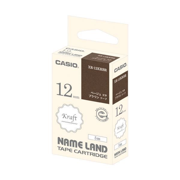 （まとめ）カシオ NAME LANDクラフトテープ 12mm ブラウン/ベージュ文字 XR-12KRBR 1個