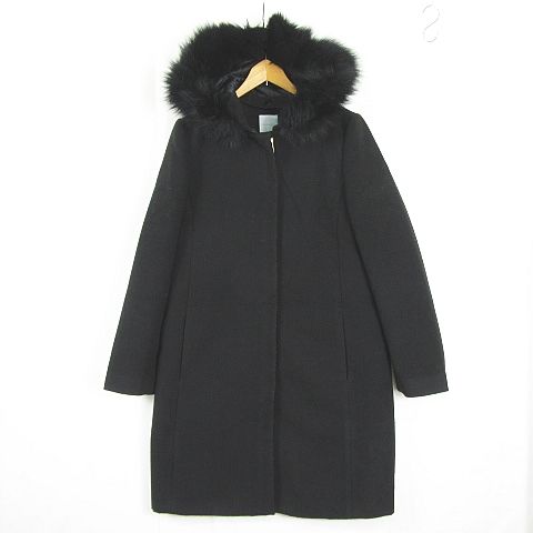 美品　Opaque Clip フォックスファー　2wayコート ブルー　L オペークドットクリップ OPAQUE.CLIP 2WAY ロング コート