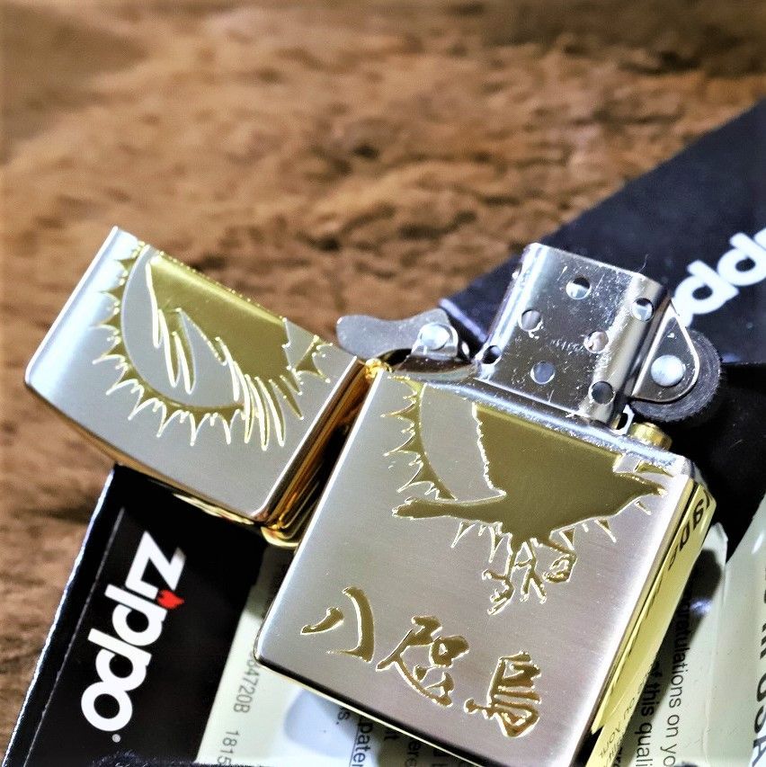 【ZIPPO】和柄 八咫烏 ジッポライター シルバー＆ゴールド加工 綺麗なジッポ キラキラ ジッポ ライター 神獣 人気 参政党 神話 幣立 ヤタガラス 金 銀 開運 幸運 zippo 神社 神宮