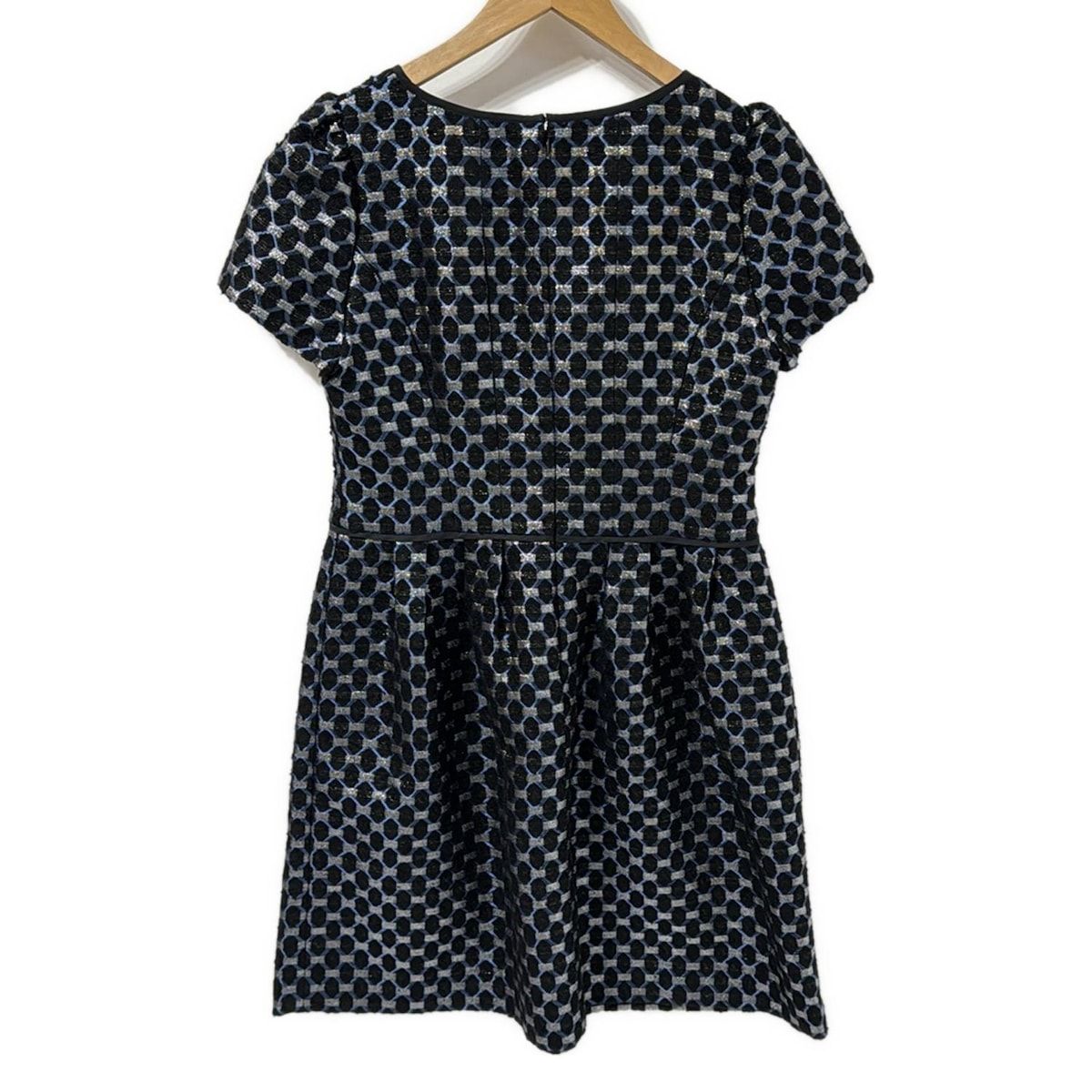 SUPERBEAUTY スーパービューティー ワンピース サイズ42 L レディース - ブルー×黒×シルバー クルーネック 半袖 ひざ丈 リボン