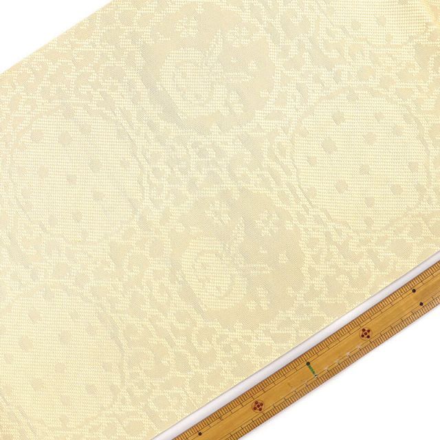 夏物　絽織りの八寸名古屋帯（薄茶ベージュ無地）長366　正絹美品 平仕立て名古屋帯 絽つづれ -11- 夏用 絹混 ベージュ : あおい