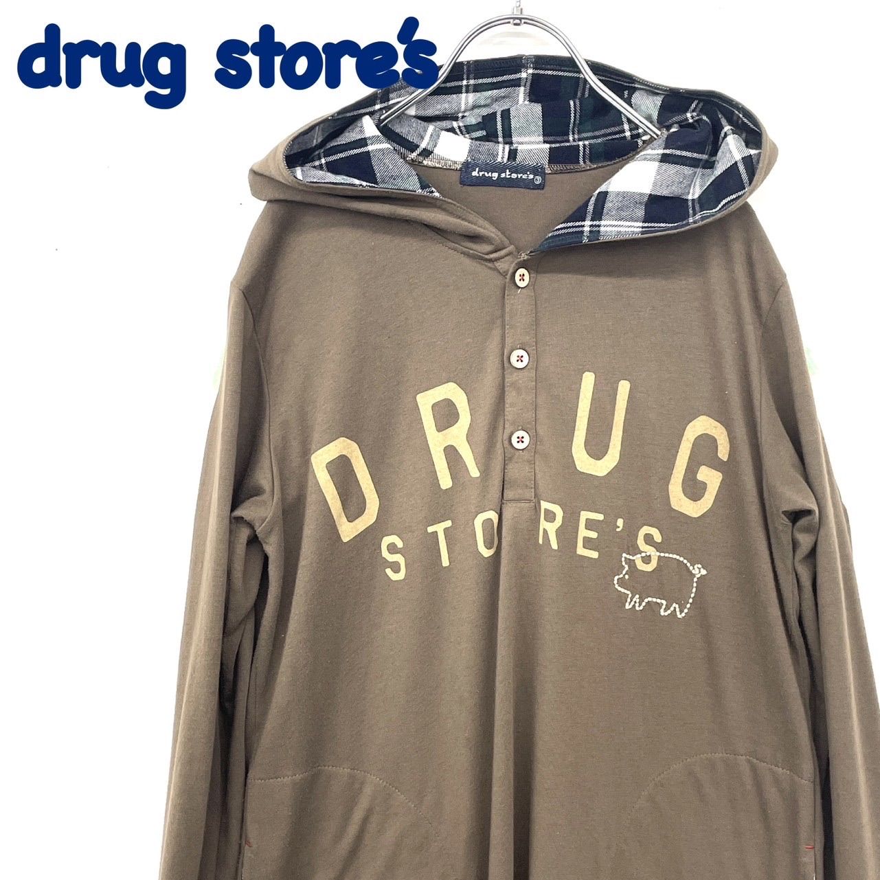 drugstores パーカー　ワンピース　ドラッグストアーズ　チュニック　フード付き　チェック