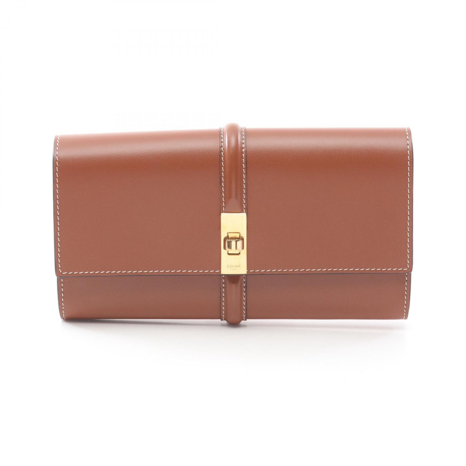 セリーヌ CELINE 二つ折り長財布 ラージウォレット 16 セーズ 10M033CQ7.04LL タン レザー ラージウォレット 16 セーズ レディース Used A