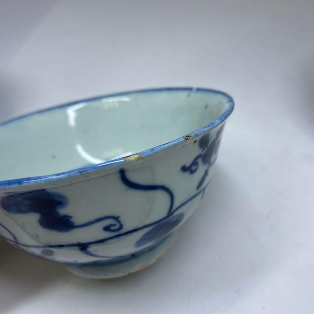 中国清時代 青花碗3客 東Y6-1001② タコチ