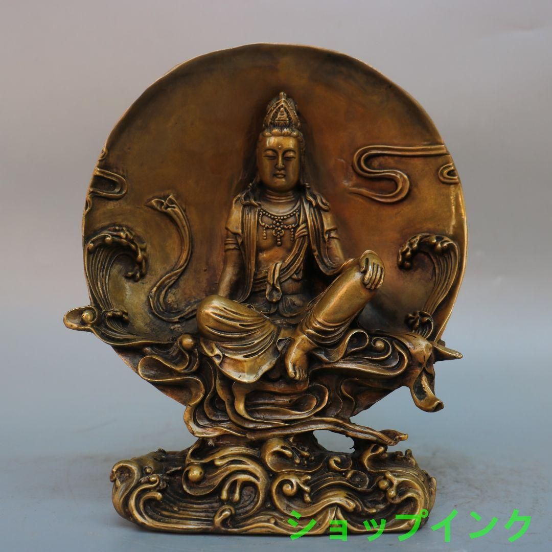 仏教美術 仏像 観音菩薩坐像 水月観音菩薩 銅器 置物 オブジェ