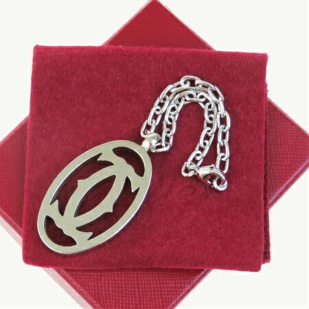 【中古】 超美品 カルティエ Cartier バッグチャーム キーホルダー ペンダントトップ シルバー メタル 保存箱付き 09HA483