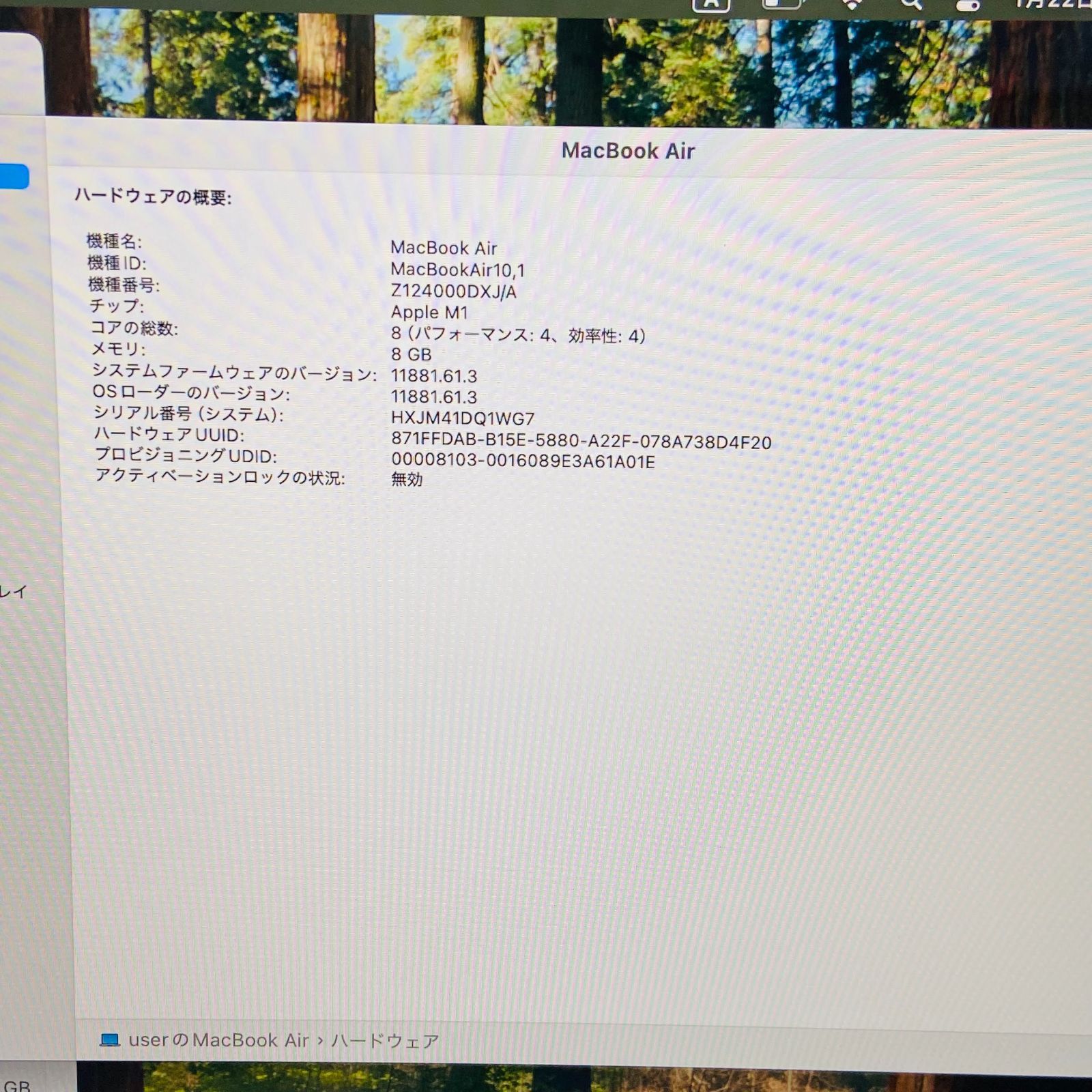 美品 バッテリー最大容量100% MacBook Air M1 2020 8GB SSD 512GB 充