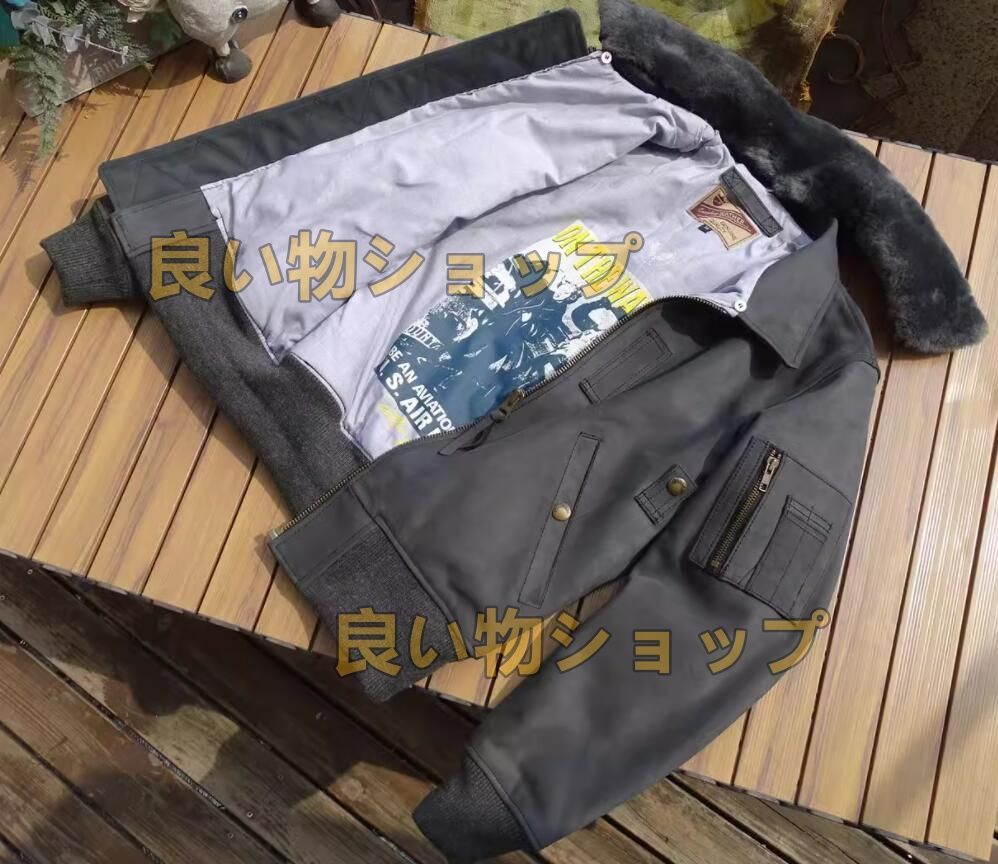 秋冬 B15 レトロ 本革 上品 ファー襟 メンズライダースジャケット フライトジャケット 革ジャン Ｓ～5XL 灰