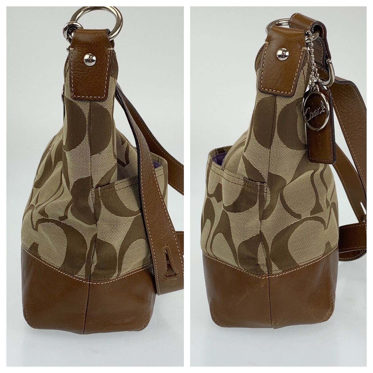 COACH コーチ シグネチャー ベージュ ブラウン 茶 シルバー金具