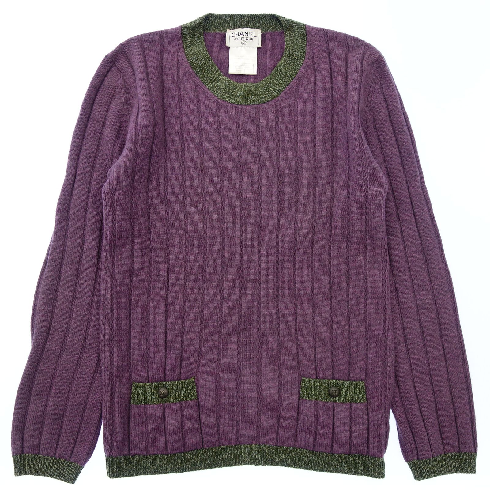 カシミヤ100%✨シャネル　ニット　セーター　ココマーク　パープル　38サイズ袖丈61